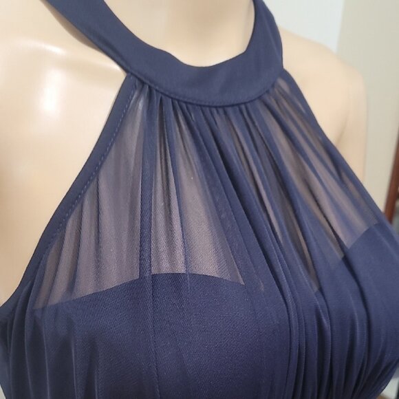 Speechless Blue Ruched Halter Mini Dress With Embellished Waist Fit & Flare Poly - Picture 13 of 14